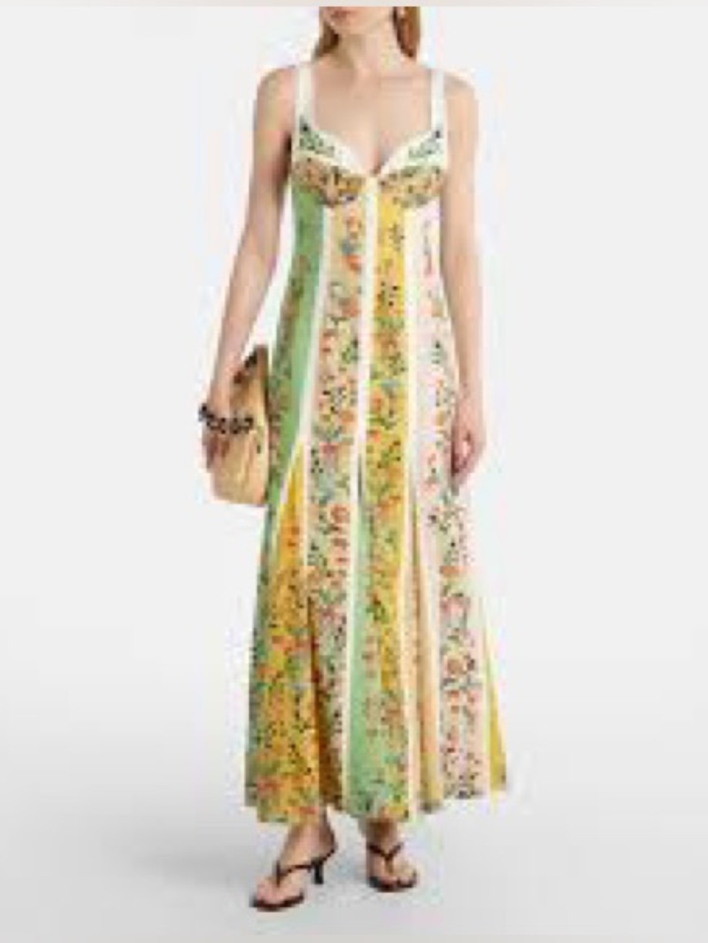 FARM Rio Floral Panel Maxi Dress in Green, Yellow & Cream - Picture 8 of 9
